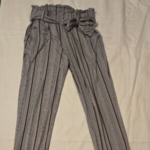 Joe B Black and White Striped Paperbag Pants